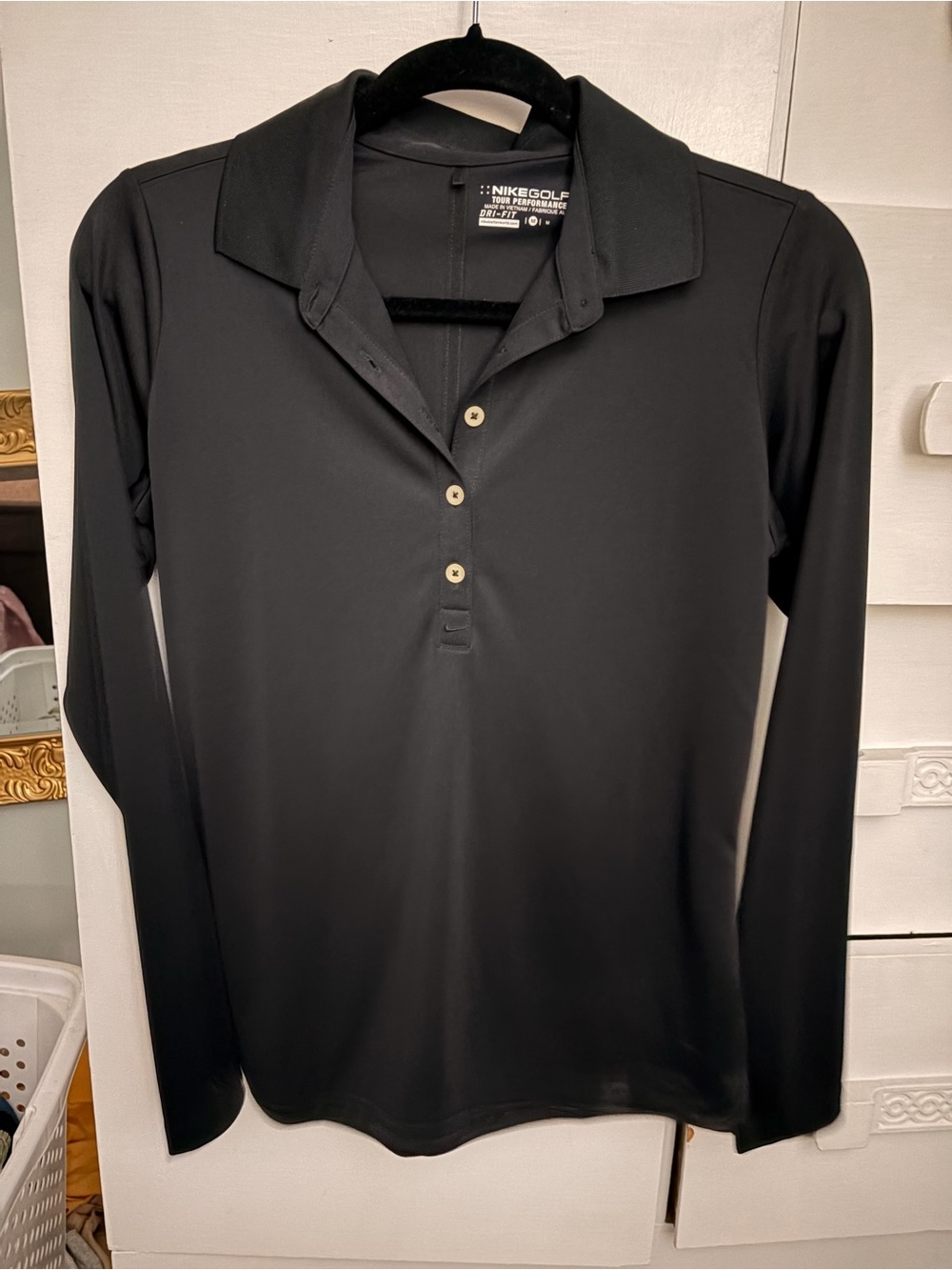 Nike Black Long-Sleeve Button-Front Golf Polo